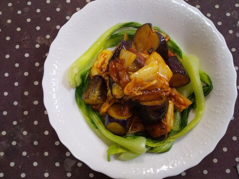 茄子と白菜のケチャップラー油炒め